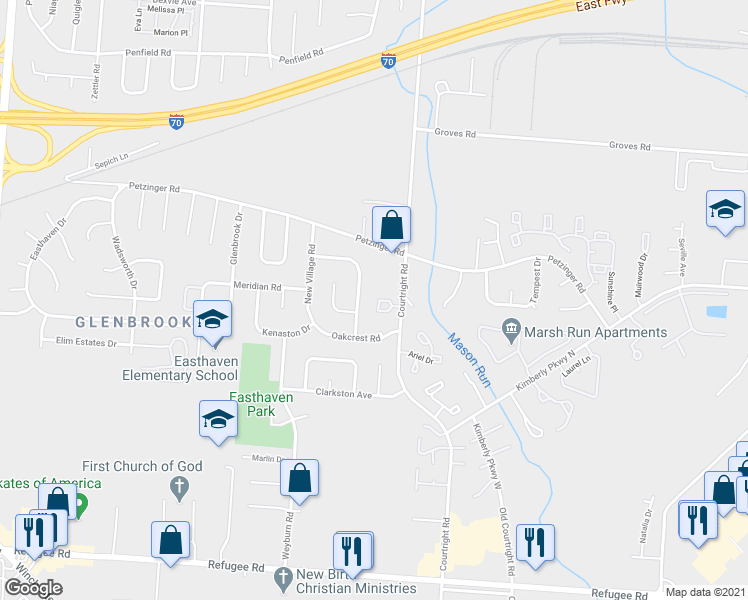 map of restaurants, bars, coffee shops, grocery stores, and more near 2282 Cardston Drive in Columbus
