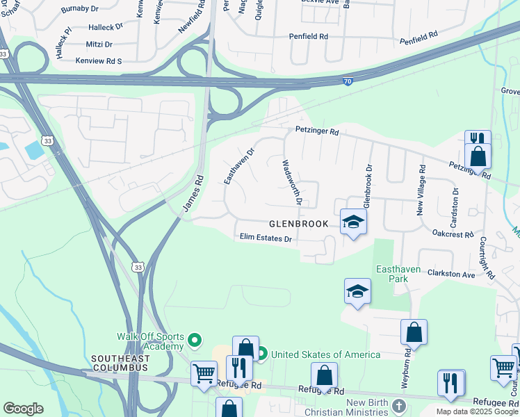 map of restaurants, bars, coffee shops, grocery stores, and more near 3019 Rotunda Court South in Columbus