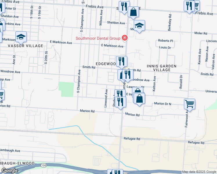 map of restaurants, bars, coffee shops, grocery stores, and more near 1937 Linwood Avenue in Columbus