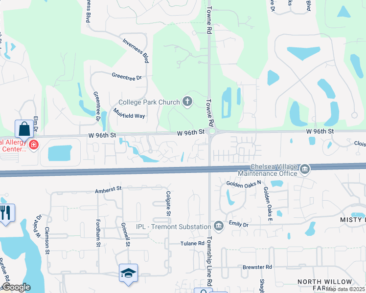 map of restaurants, bars, coffee shops, grocery stores, and more near 2450 Chaseway Court in Indianapolis