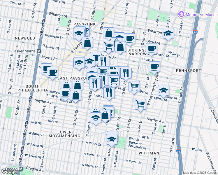 map of restaurants, bars, coffee shops, grocery stores, and more near 712 Sigel Street in Philadelphia