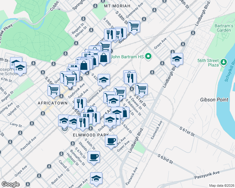 map of restaurants, bars, coffee shops, grocery stores, and more near in Philadelphia