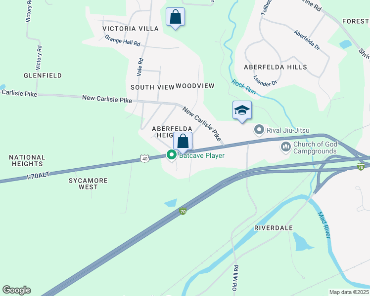 map of restaurants, bars, coffee shops, grocery stores, and more near 3770 W National Rd in Springfield