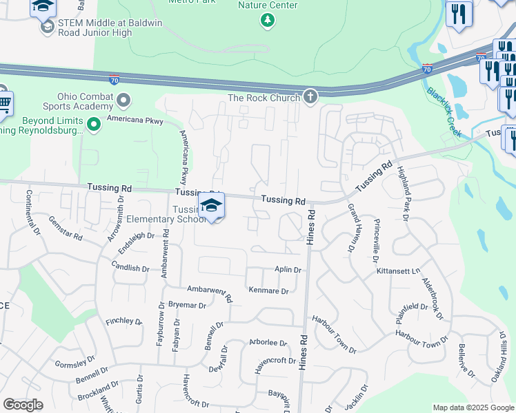 map of restaurants, bars, coffee shops, grocery stores, and more near 7806 Crown Lake Drive in Reynoldsburg