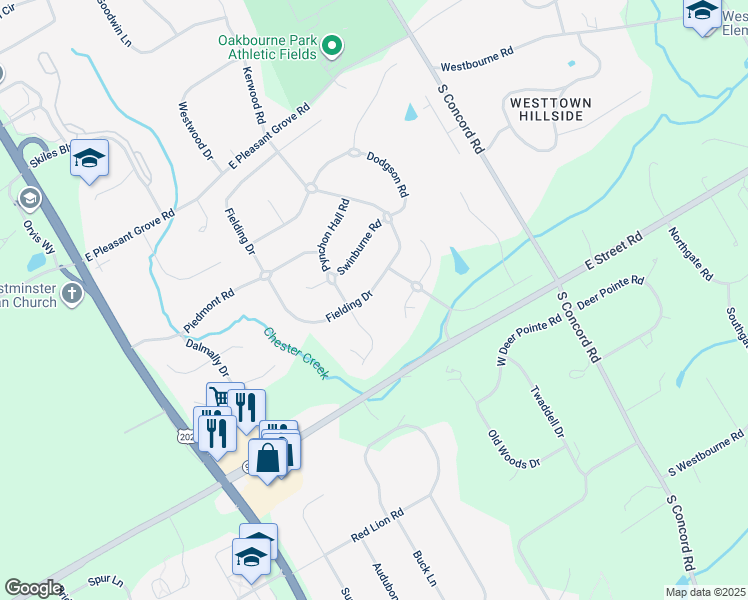 map of restaurants, bars, coffee shops, grocery stores, and more near 1172 Fielding Drive in West Chester
