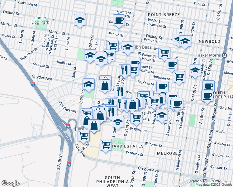 map of restaurants, bars, coffee shops, grocery stores, and more near in Philadelphia