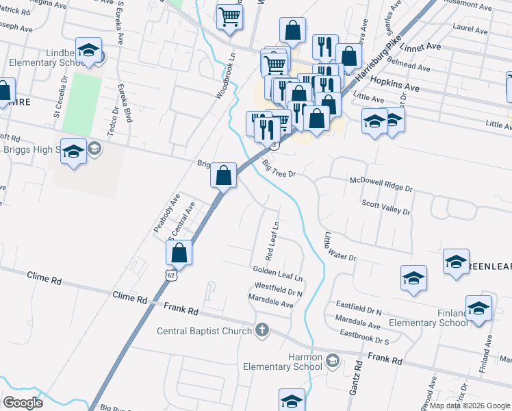 map of restaurants, bars, coffee shops, grocery stores, and more near 1511 Autumn Village Drive in Columbus
