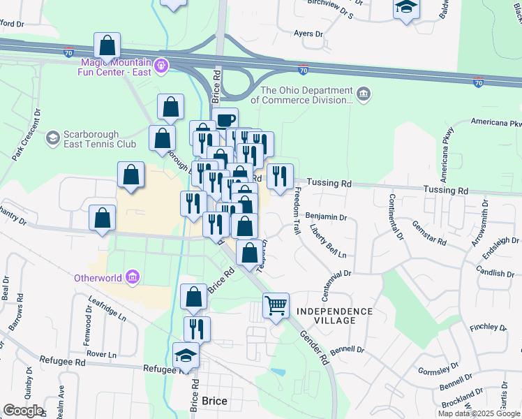 map of restaurants, bars, coffee shops, grocery stores, and more near 6433 Mountaineer Trail Court in Reynoldsburg