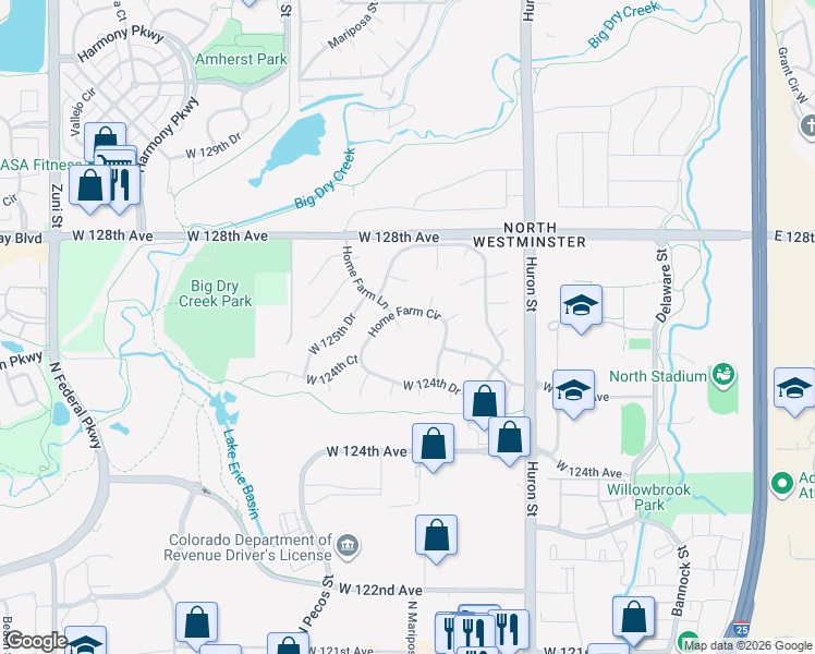 map of restaurants, bars, coffee shops, grocery stores, and more near 12680 Home Farm Lane in Westminster