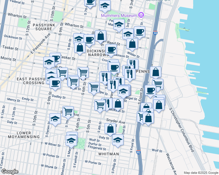 map of restaurants, bars, coffee shops, grocery stores, and more near in Philadelphia