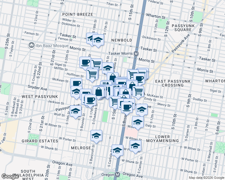 map of restaurants, bars, coffee shops, grocery stores, and more near in Philadelphia