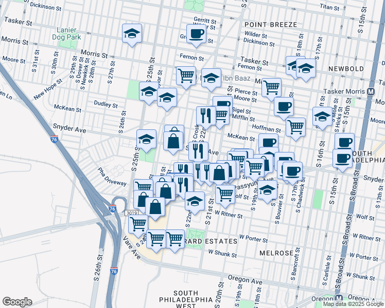 map of restaurants, bars, coffee shops, grocery stores, and more near in Philadelphia