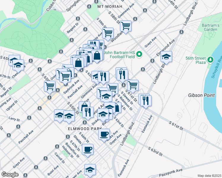 map of restaurants, bars, coffee shops, grocery stores, and more near in Philadelphia