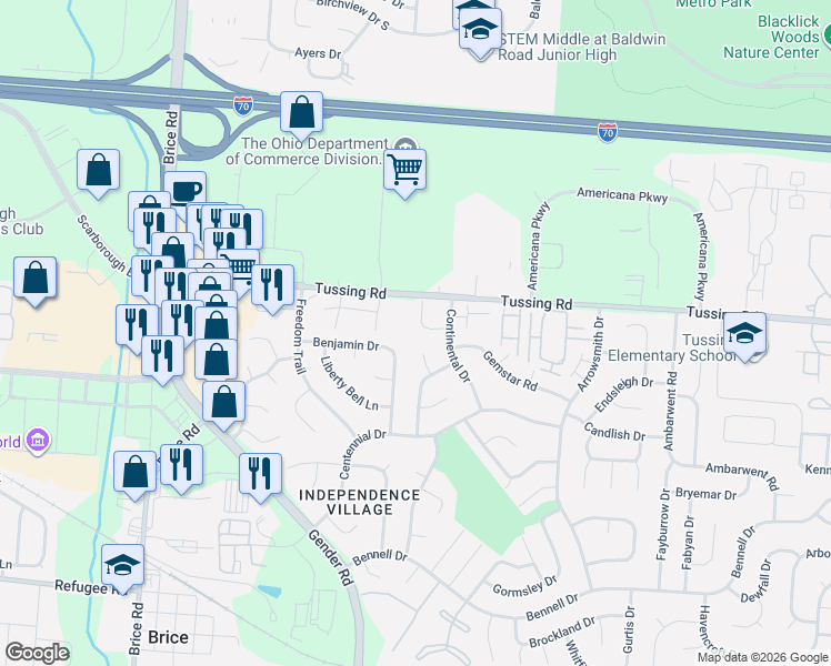 map of restaurants, bars, coffee shops, grocery stores, and more near 2826 Valcour Court in Reynoldsburg