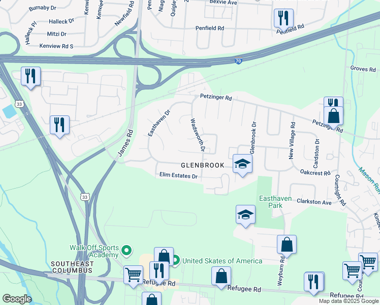 map of restaurants, bars, coffee shops, grocery stores, and more near 3069 Rotunda Court South in Columbus