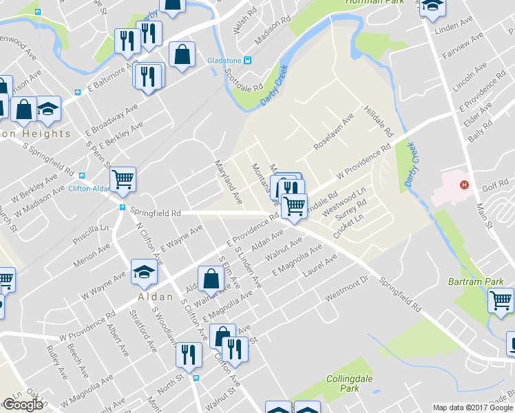 map of restaurants, bars, coffee shops, grocery stores, and more near 616 Massachusetts Avenue in Aldan