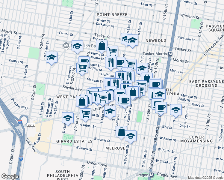 map of restaurants, bars, coffee shops, grocery stores, and more near 2033 Dorrance Street in Philadelphia