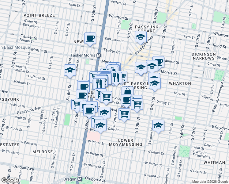 map of restaurants, bars, coffee shops, grocery stores, and more near in Philadelphia