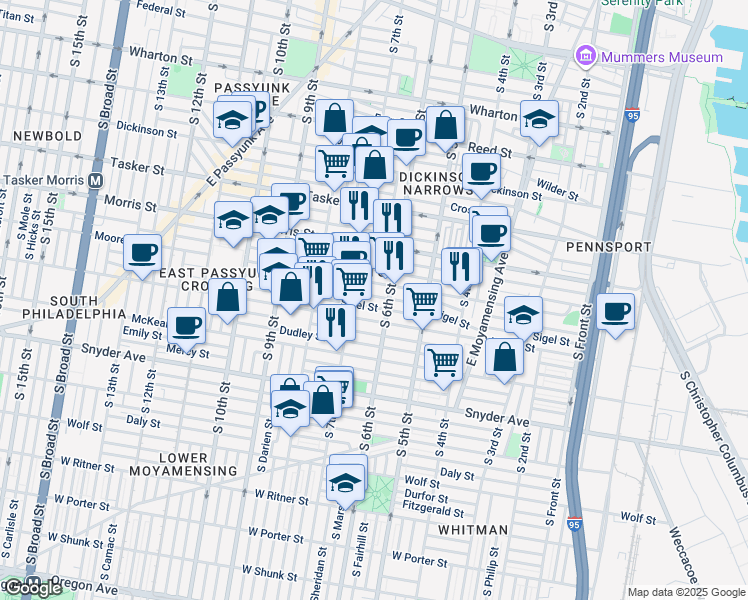 map of restaurants, bars, coffee shops, grocery stores, and more near 622 McClellan Street in Philadelphia