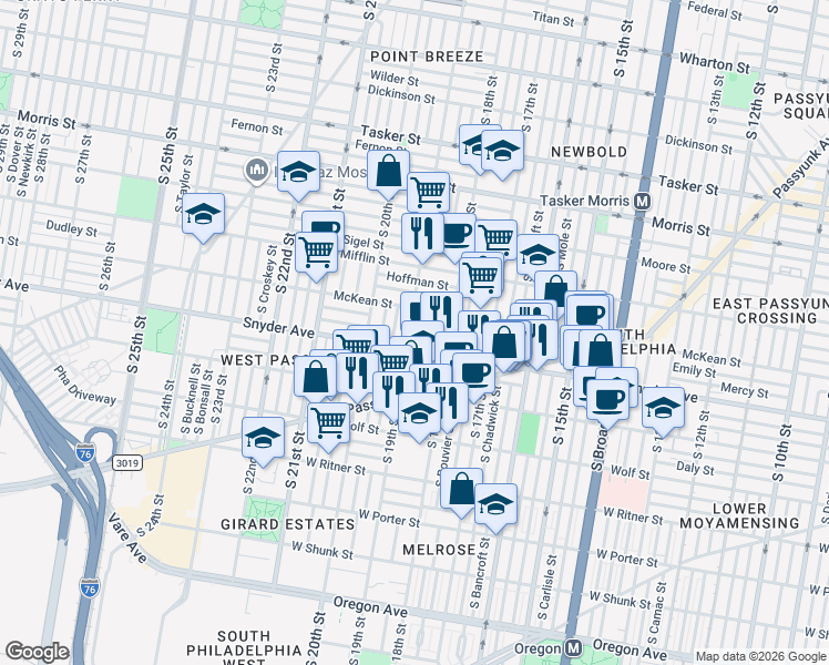 map of restaurants, bars, coffee shops, grocery stores, and more near in Philadelphia