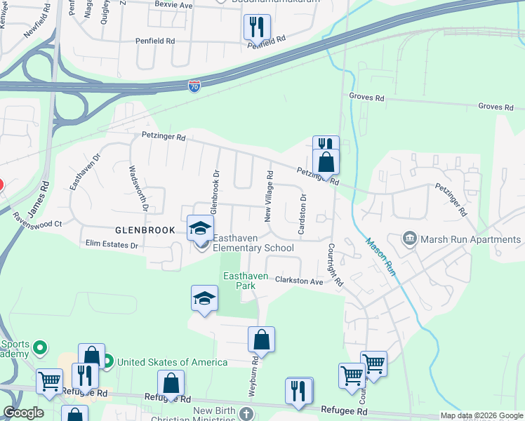 map of restaurants, bars, coffee shops, grocery stores, and more near 2266 Meridian Court in Columbus