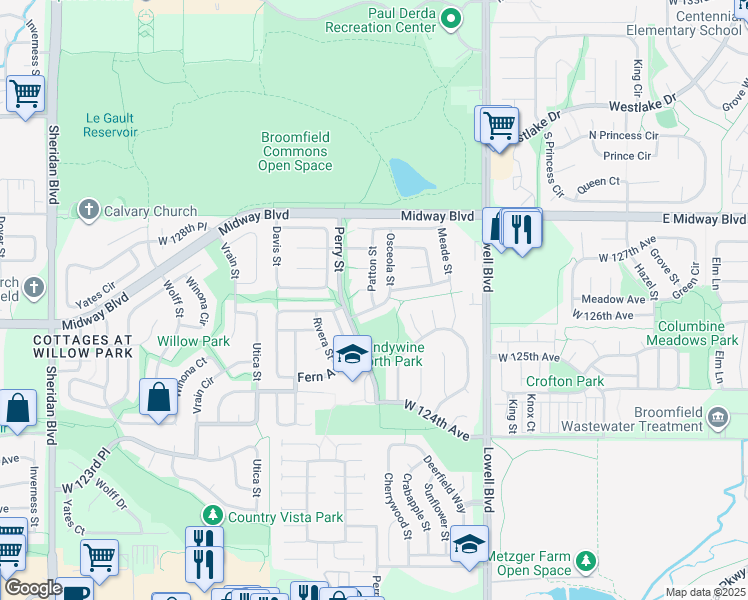map of restaurants, bars, coffee shops, grocery stores, and more near 3946 West 126th Avenue in Broomfield