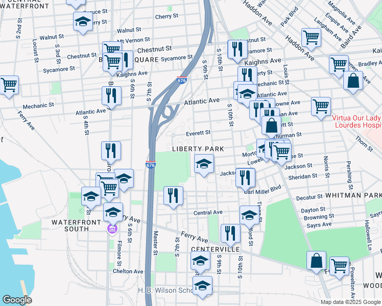 map of restaurants, bars, coffee shops, grocery stores, and more near 1557 South 8th Street in Camden