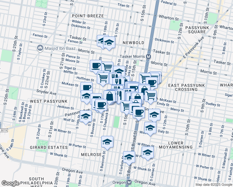 map of restaurants, bars, coffee shops, grocery stores, and more near in Philadelphia
