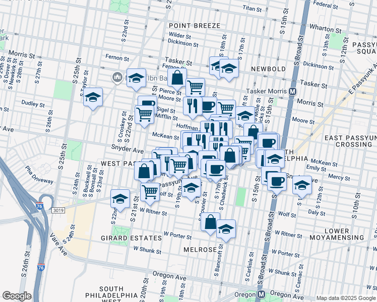 map of restaurants, bars, coffee shops, grocery stores, and more near in Philadelphia