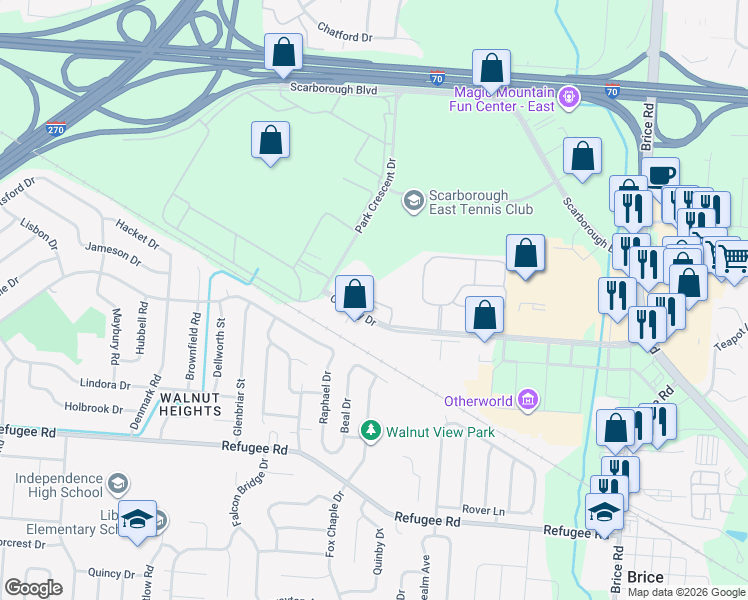 map of restaurants, bars, coffee shops, grocery stores, and more near 5560 Chantry Drive in Columbus