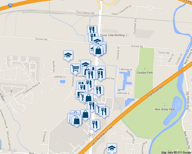 map of restaurants, bars, coffee shops, grocery stores, and more near 2390 S Hamilton Rd in Columbus