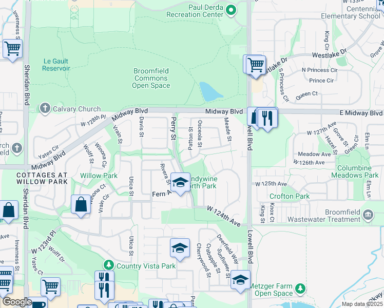 map of restaurants, bars, coffee shops, grocery stores, and more near 3946 West 126th Avenue in Broomfield