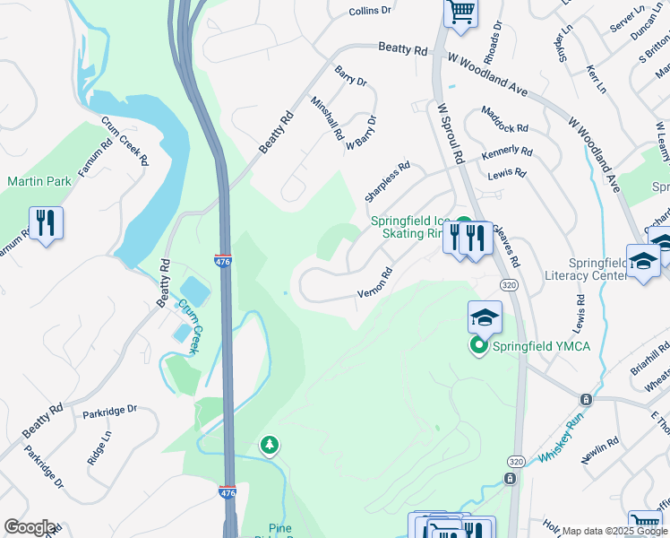 map of restaurants, bars, coffee shops, grocery stores, and more near 645 Cheyney Road in Springfield