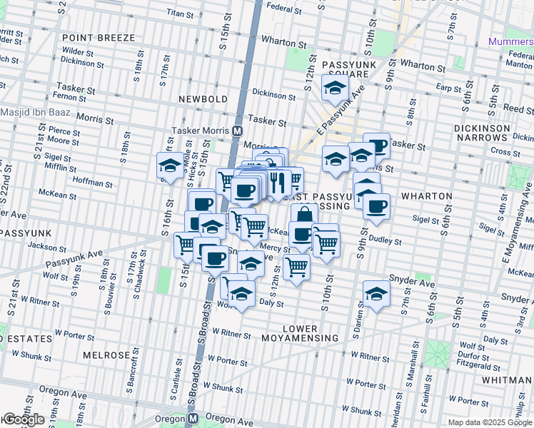 map of restaurants, bars, coffee shops, grocery stores, and more near in Philadelphia