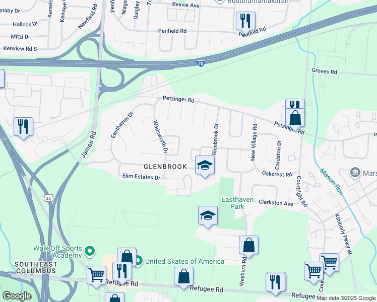 map of restaurants, bars, coffee shops, grocery stores, and more near 2209 Wabash Court West in Columbus