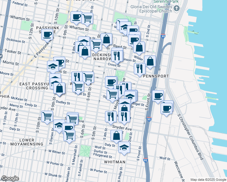 map of restaurants, bars, coffee shops, grocery stores, and more near in Philadelphia