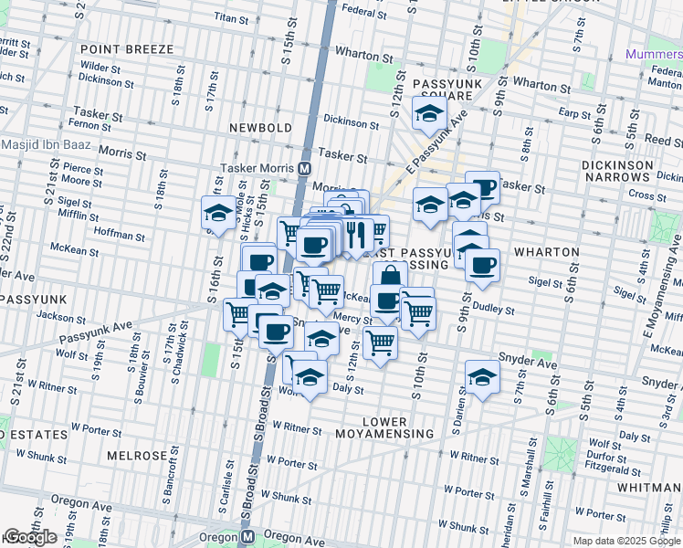 map of restaurants, bars, coffee shops, grocery stores, and more near in Philadelphia