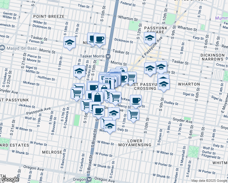 map of restaurants, bars, coffee shops, grocery stores, and more near 1323 McKean Street in Philadelphia