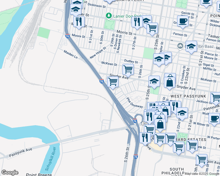 map of restaurants, bars, coffee shops, grocery stores, and more near in Philadelphia