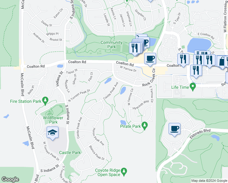 map of restaurants, bars, coffee shops, grocery stores, and more near 2936 Castle Peak Avenue in Superior