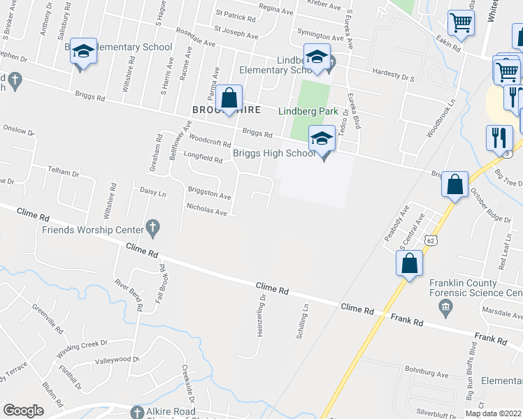map of restaurants, bars, coffee shops, grocery stores, and more near 1407 Hafton Woods Drive in Columbus