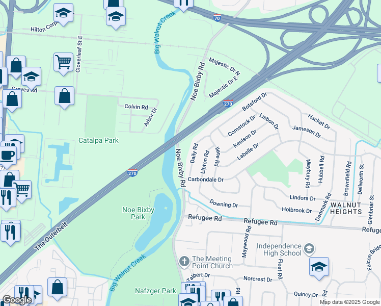 map of restaurants, bars, coffee shops, grocery stores, and more near 2511 Lipton Road in Columbus