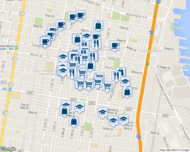 map of restaurants, bars, coffee shops, grocery stores, and more near 532 Moore St in Philadelphia