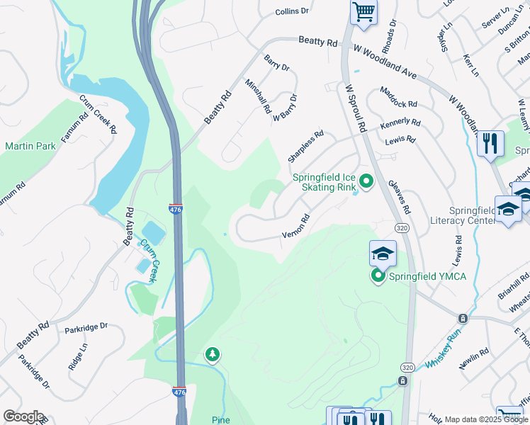 map of restaurants, bars, coffee shops, grocery stores, and more near 645 Cheyney Road in Springfield