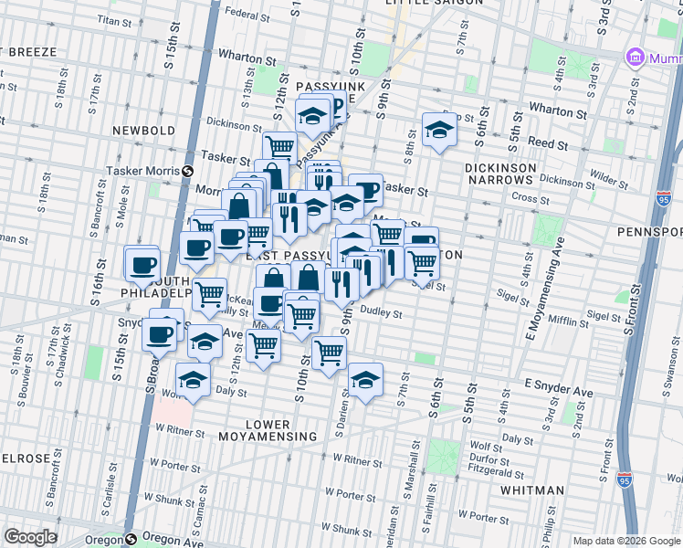 map of restaurants, bars, coffee shops, grocery stores, and more near in Philadelphia