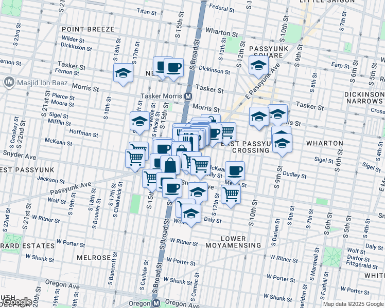 map of restaurants, bars, coffee shops, grocery stores, and more near 1924 East Passyunk Avenue in Philadelphia