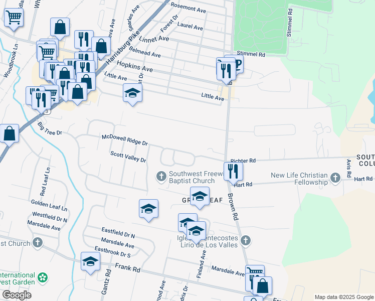 map of restaurants, bars, coffee shops, grocery stores, and more near 1527 Coldwater Drive in Columbus