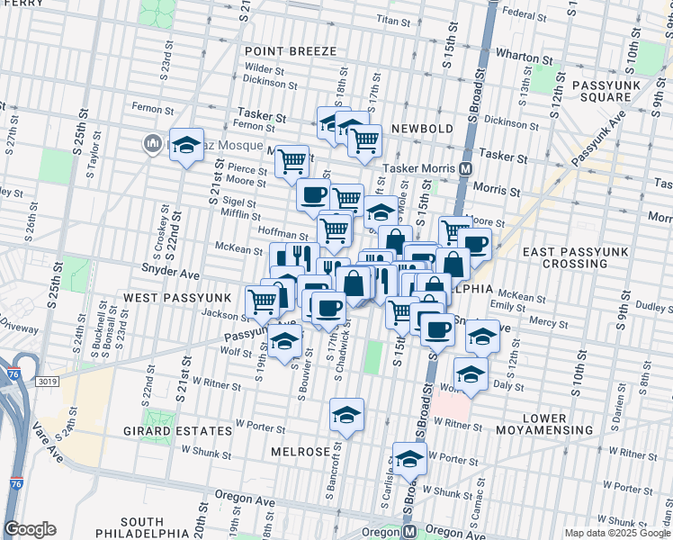map of restaurants, bars, coffee shops, grocery stores, and more near in Philadelphia