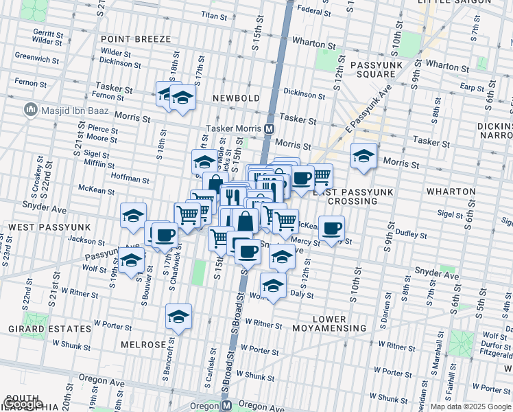 map of restaurants, bars, coffee shops, grocery stores, and more near in Philadelphia