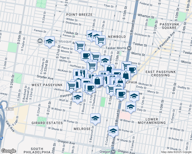 map of restaurants, bars, coffee shops, grocery stores, and more near in Philadelphia
